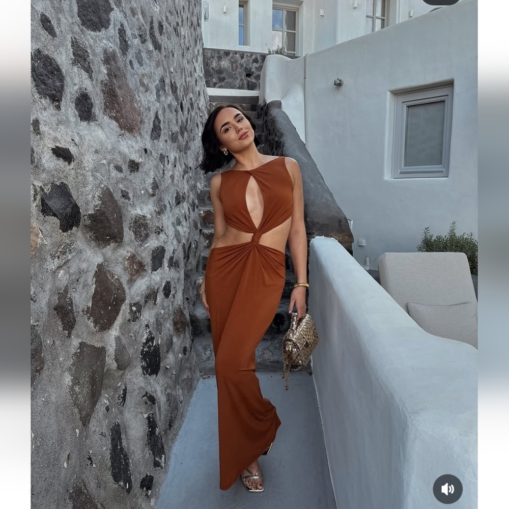 Zara Cut Out Maxi Dress Brown Size  M - Picture 5 of 13